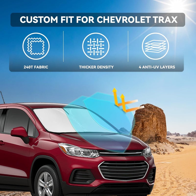ZOIBV for Chevrolet Trax 2013-2023 Windshield Sun Shade - Custom Fit Chevy Trax LS, LTZ, Premier, SUV 4 Layers Car Sunshades for Front Windows Shade 240T Retractable Shade Blocks UV Rays Car Accessories - Image 2